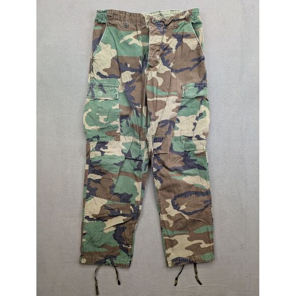 VTG US Military Pants Mens Small Short Woodland Camo Combat BDU Trousers Cargo - Picture 1 of 7